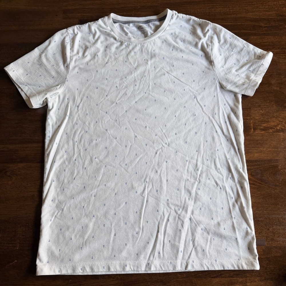 Old Navy Mens M Soft-Washed White Anchor Print T-Shirt Nautical Short Sleeve